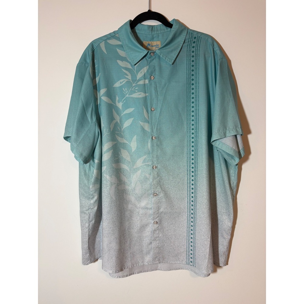 Hawaiian Shirts Mens 4XL Teal Ombre Botanical Print Short Sleeve Button Down